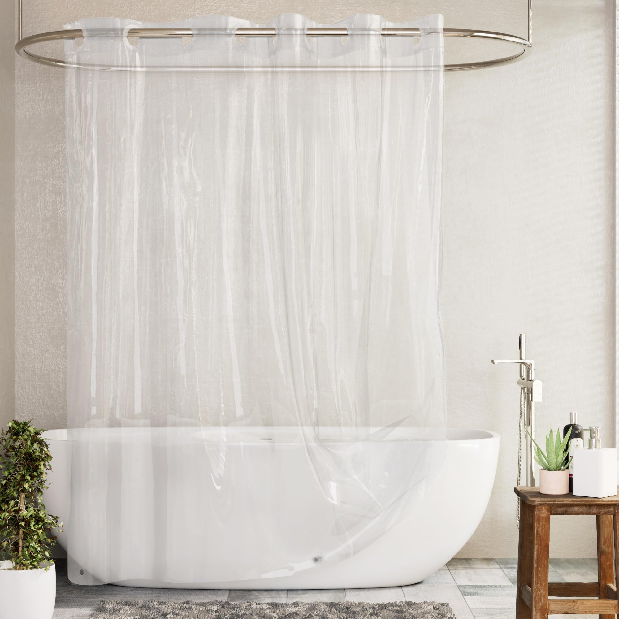 Barossa Design No Hook Clear Shower Curtain or Liner - Soft EVA 10G Extra Heavy Duty Shower Curtain with 3 Magnets for Bathroom, Standard Size 71" x 74", Clear