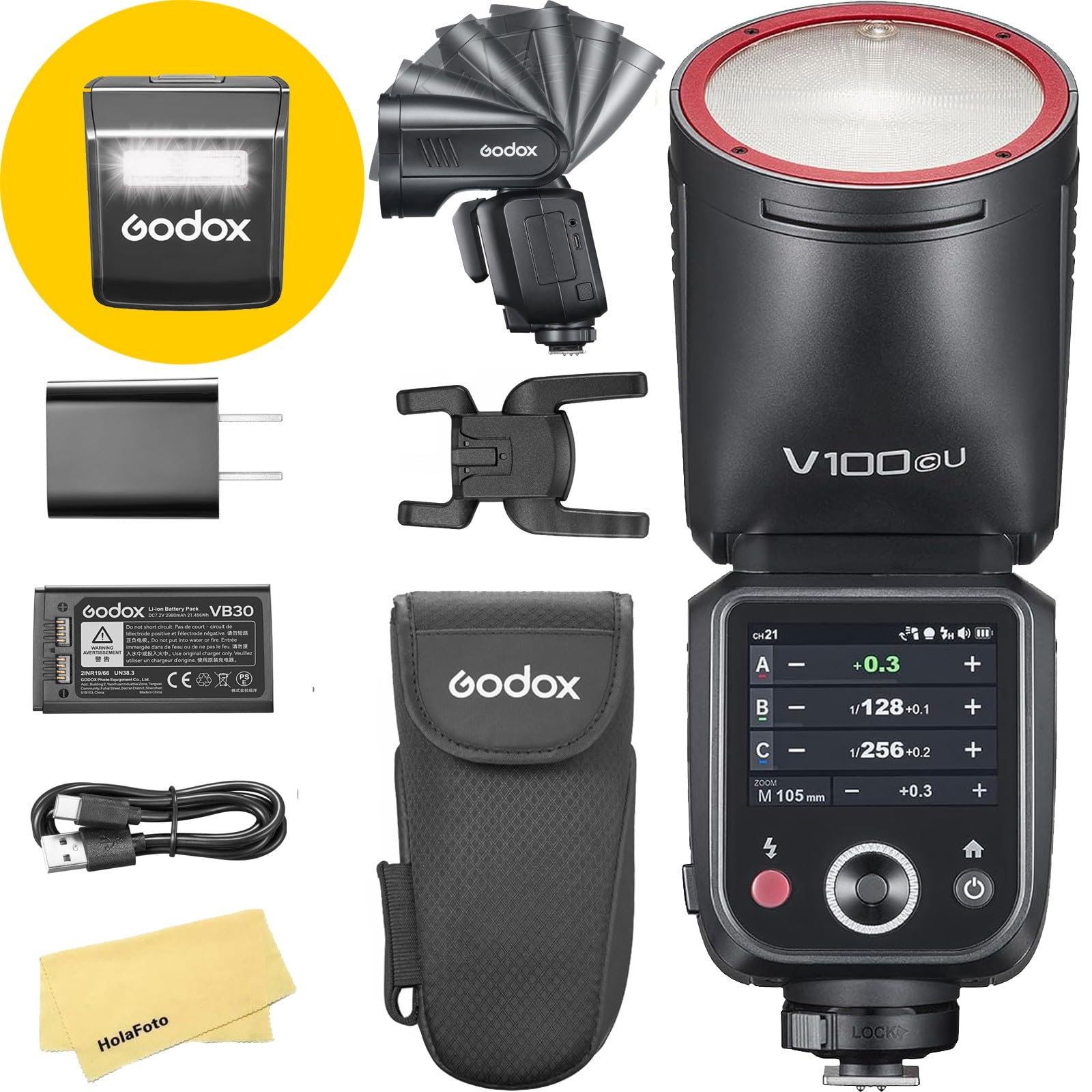 GODOX V100 V100C V100-C Camera Flash for Canon Flash Speedlite,100Ws 2.4G TTL1/8000 HSS,400 Full Power Flashes,7.2V/2980mAh Li-ion Battery,1.7s