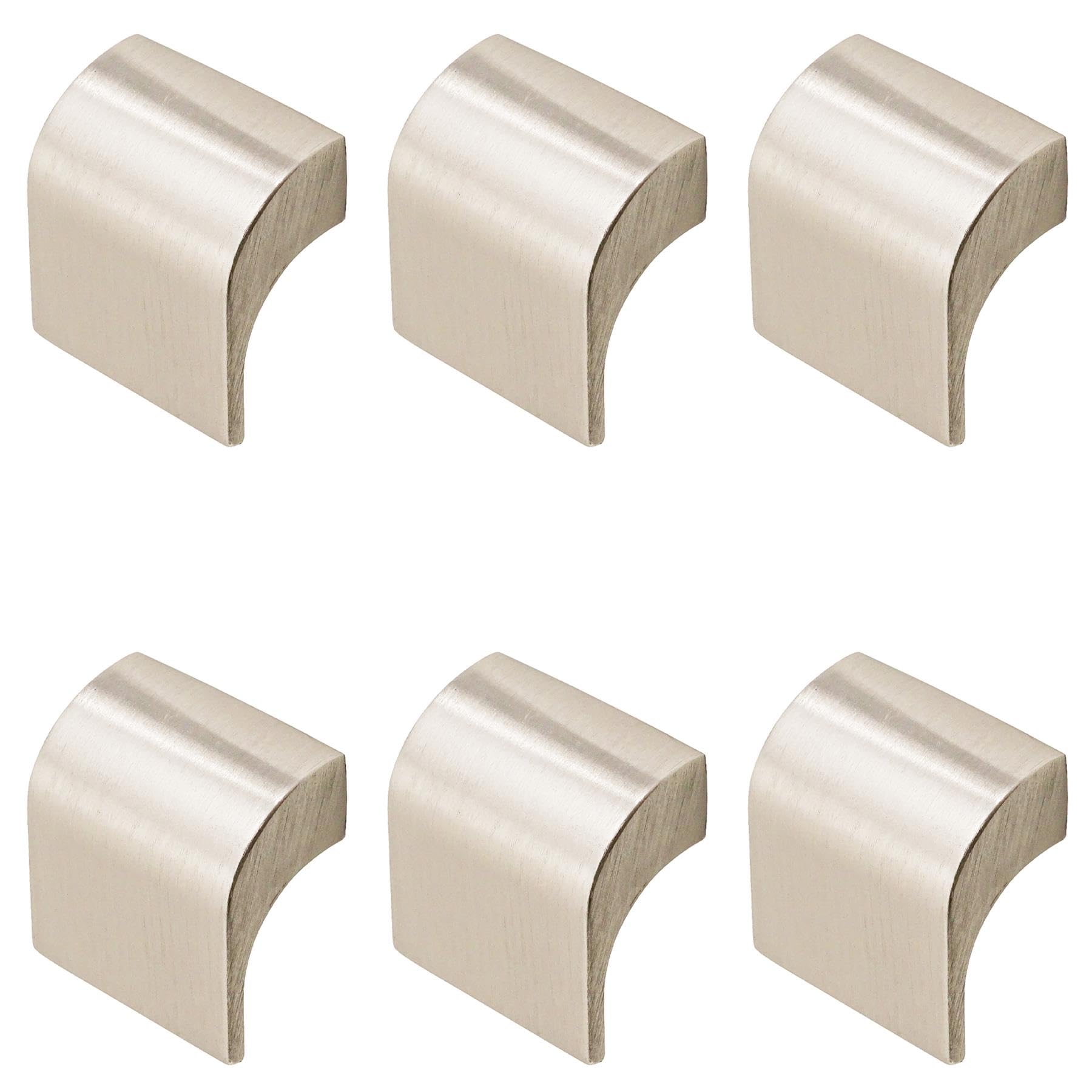 Decoranddecor Amory Curved Square Knob Pull Handle for Cupboard Cabinet - Zinc 32mm Hole Centre (Satin Nickel, 6 Pack)