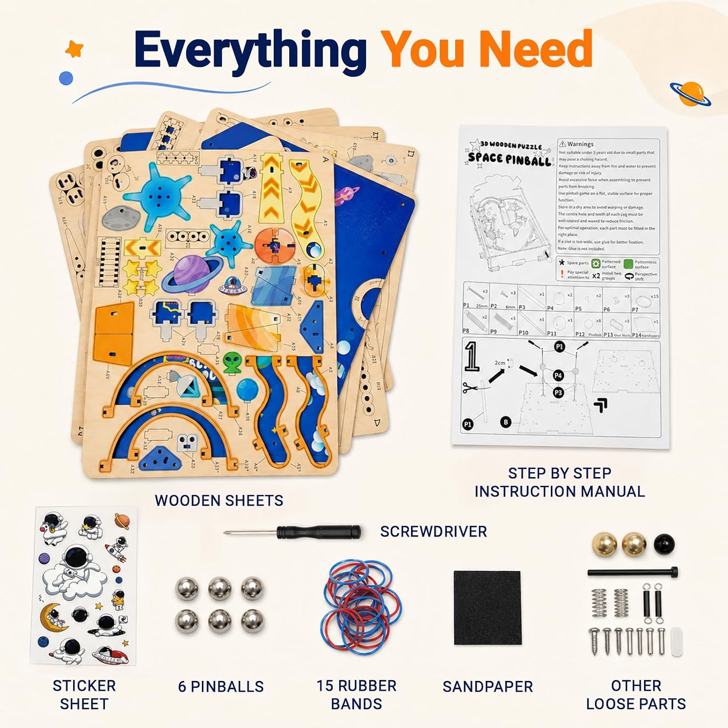 Space Theme Pinball Machine Kit, 3D Wooden Puzzles STEM Toys for Ages 8-13 image 3