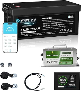 48V 105Ah LiFePO4 Golf Cart Battery 51.2 Volt Replacement Battery Equipped Bluetooth, with LCD Monitor and Charger, Built-in 200A Smart BMS for Golf Cart RV Solar System