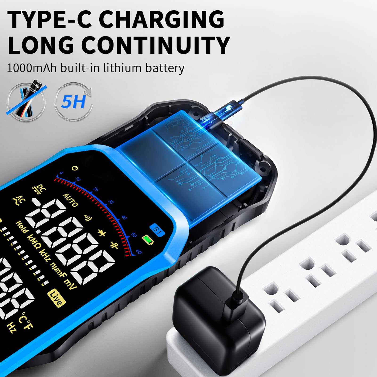 Tester di Temperatura Multimetro Digitale LCD della continuità di Tensione CA/CC Batteria Integrata Ad Alta Precisione