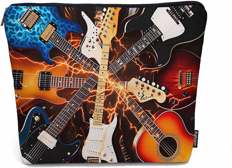 Necessaire Kalygon com estampa de guitarra Rock Guitar e zíper