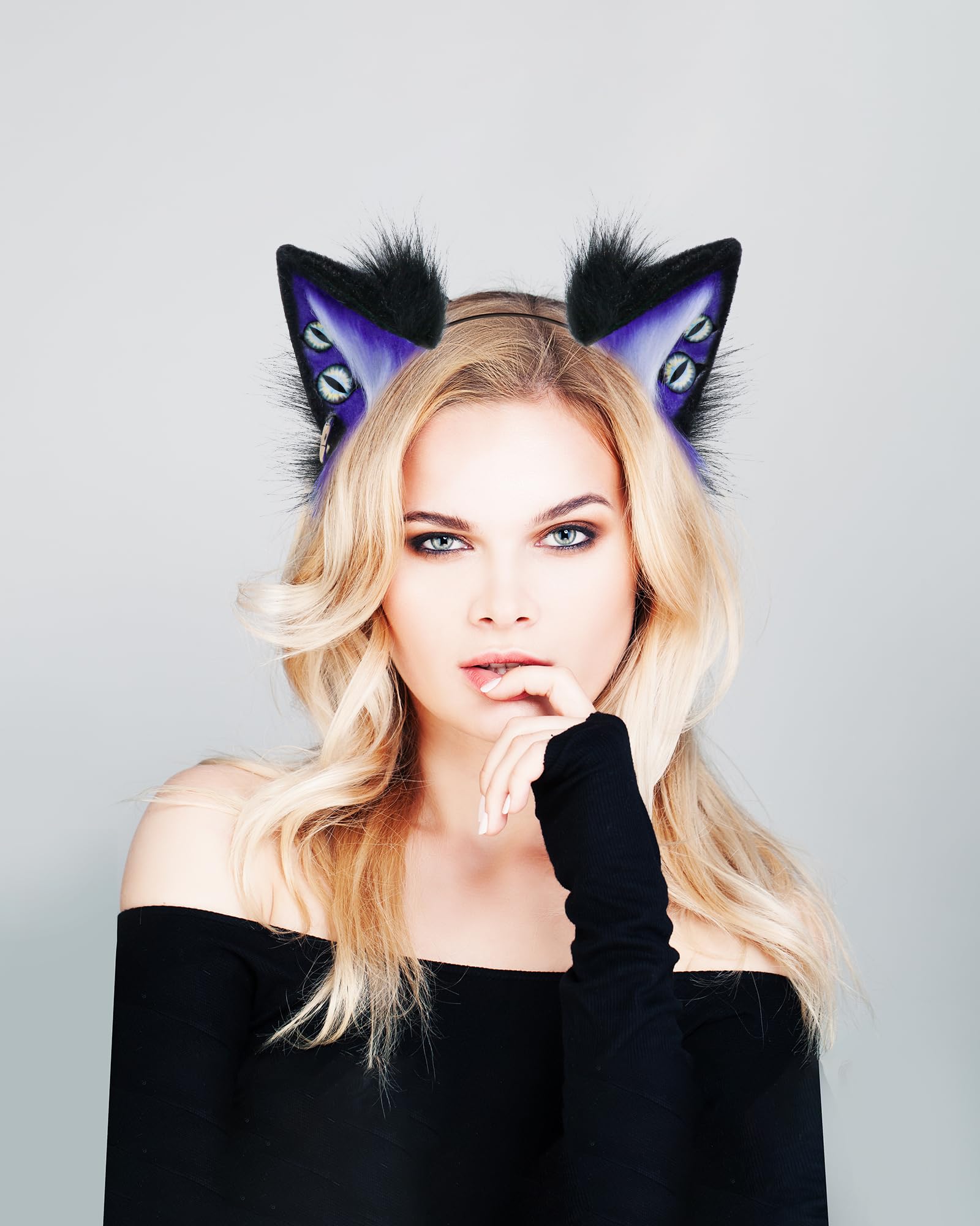 ZFKJERS Handmade Demon Wolf Ears Headband Furry Animal Ears Hairband for Costume Party Halloween, Cosplay Accessories (Blue) - Image 4