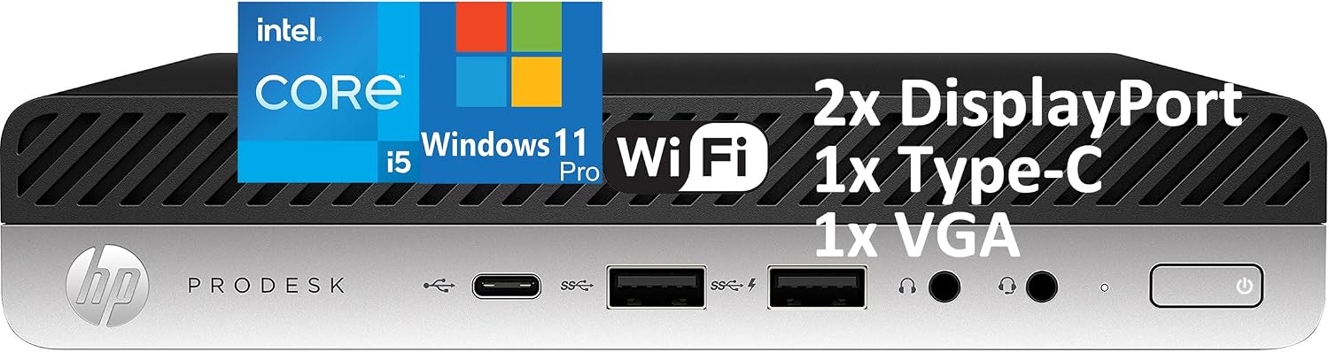 ProDesk 600 G4 Mini Desktop PC, Intel 6-Core i5-8500T, 16GB DDR4 RAM, 512GB PCIe SSD, WiFi, Bluetooth, Dual DisplayPort, VGA, USB-C, Windows 11 Pro - Business Office Mini Computer