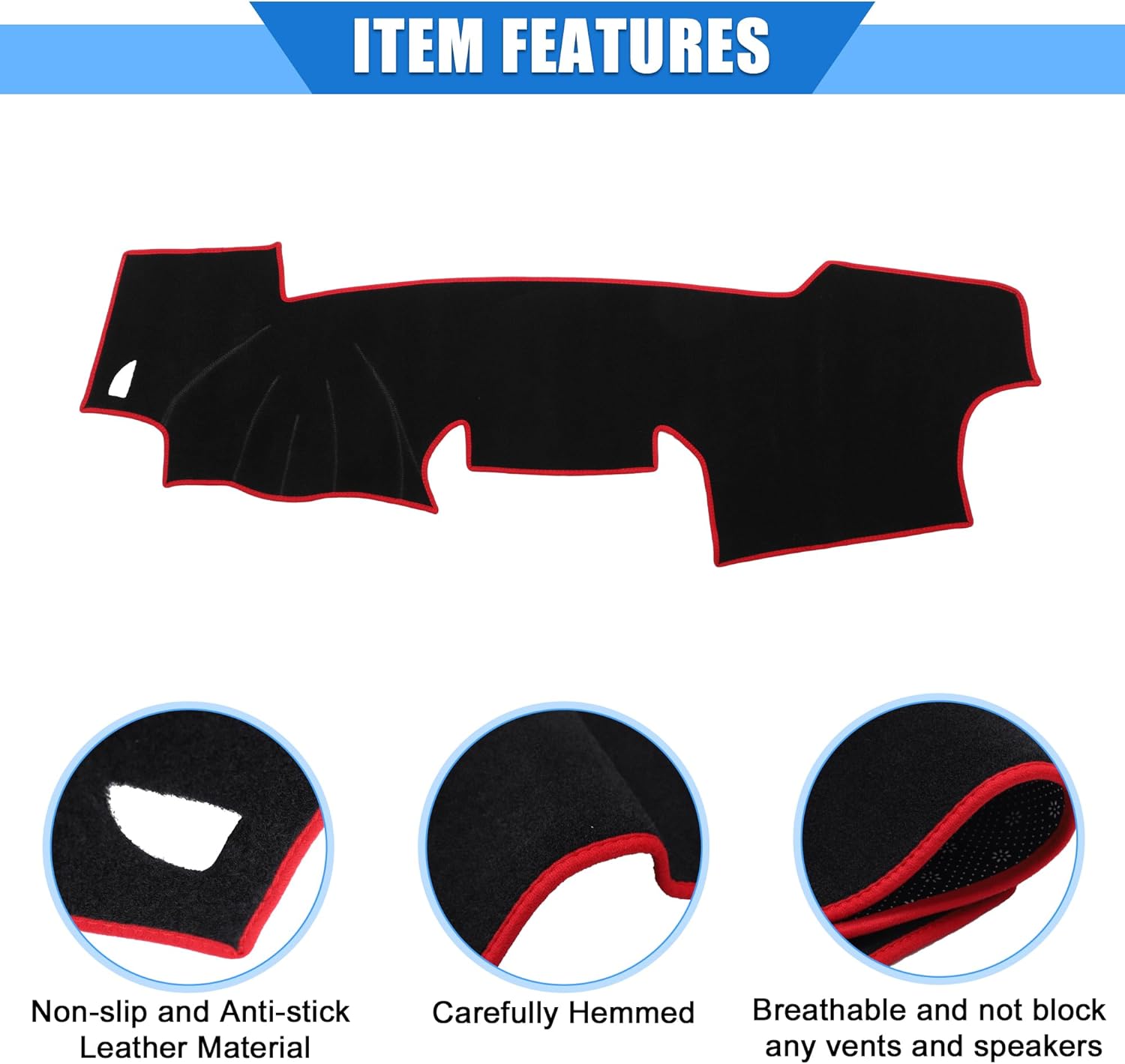 Car Dashboard Cover Compatible for Toyota RAV4 2001-2012, Protective Polyester Black Red Center Console Interior Trim Dash Cover Mat Pad