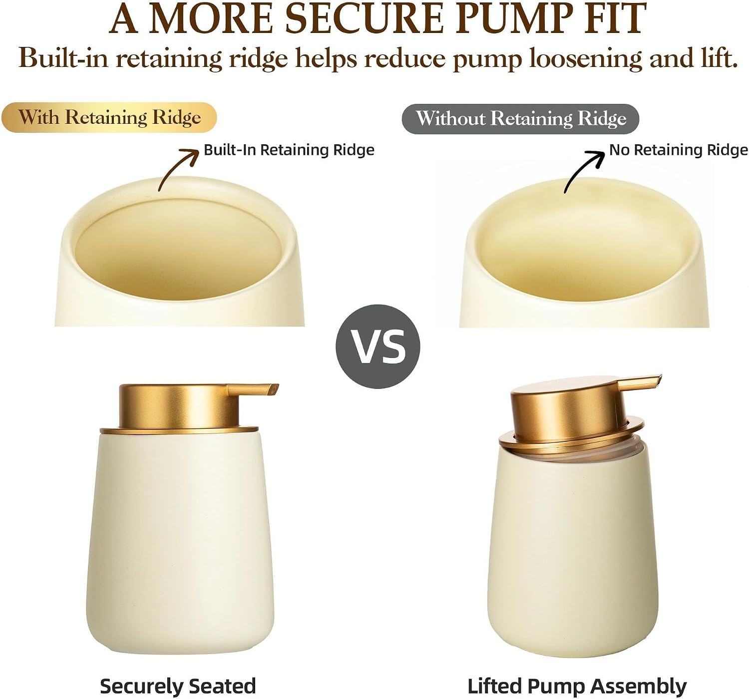 Enra Gold Ceramic Soap Dispenser, Hand Soap Dispenser for Bathroom