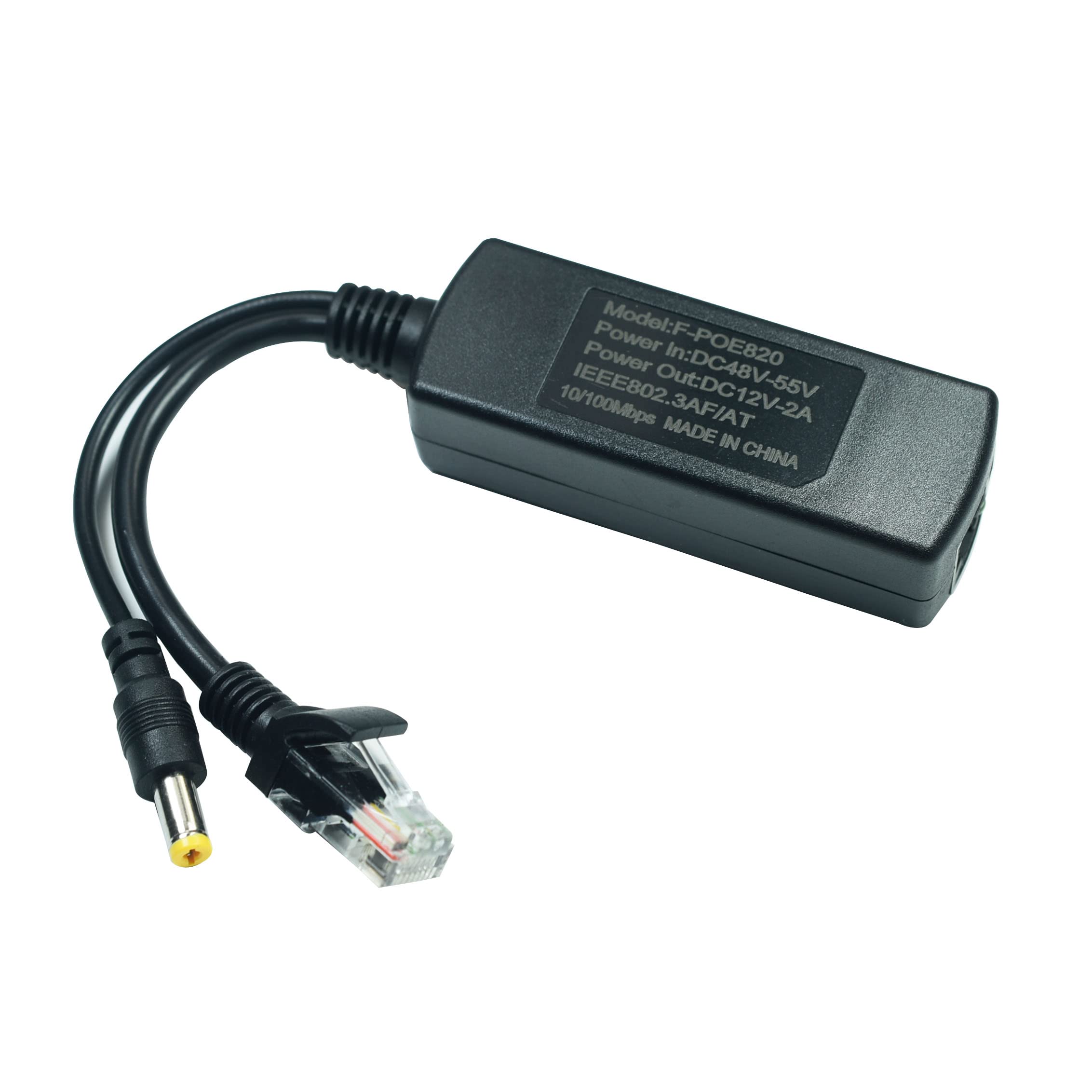 Adaptateur PoE 48V Vers 12V 2A, PoE Splitter Actif IEEE802.3af/at, Power Over Ethernet Splitter 12V, Compatible Avec Caméra IP, Point D'Accès, Réseau Intelligent, Sortie 24W, Transmission 100Mbps
