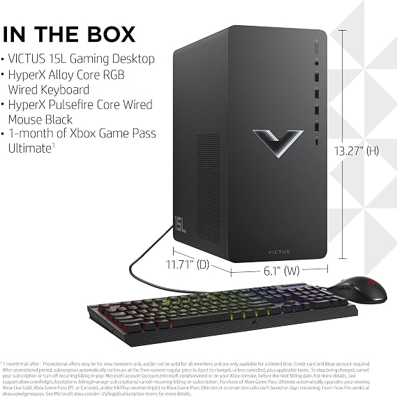 Victus 15L Gaming Desktop HyperX Bundle, 13th Generation Intel Core i7-13700F, 16 GB RAM, 512 GB SSD, NVIDIA GeForce RTX 3060 Graphics, Windows 11 Home, TG02-1030h (2023)