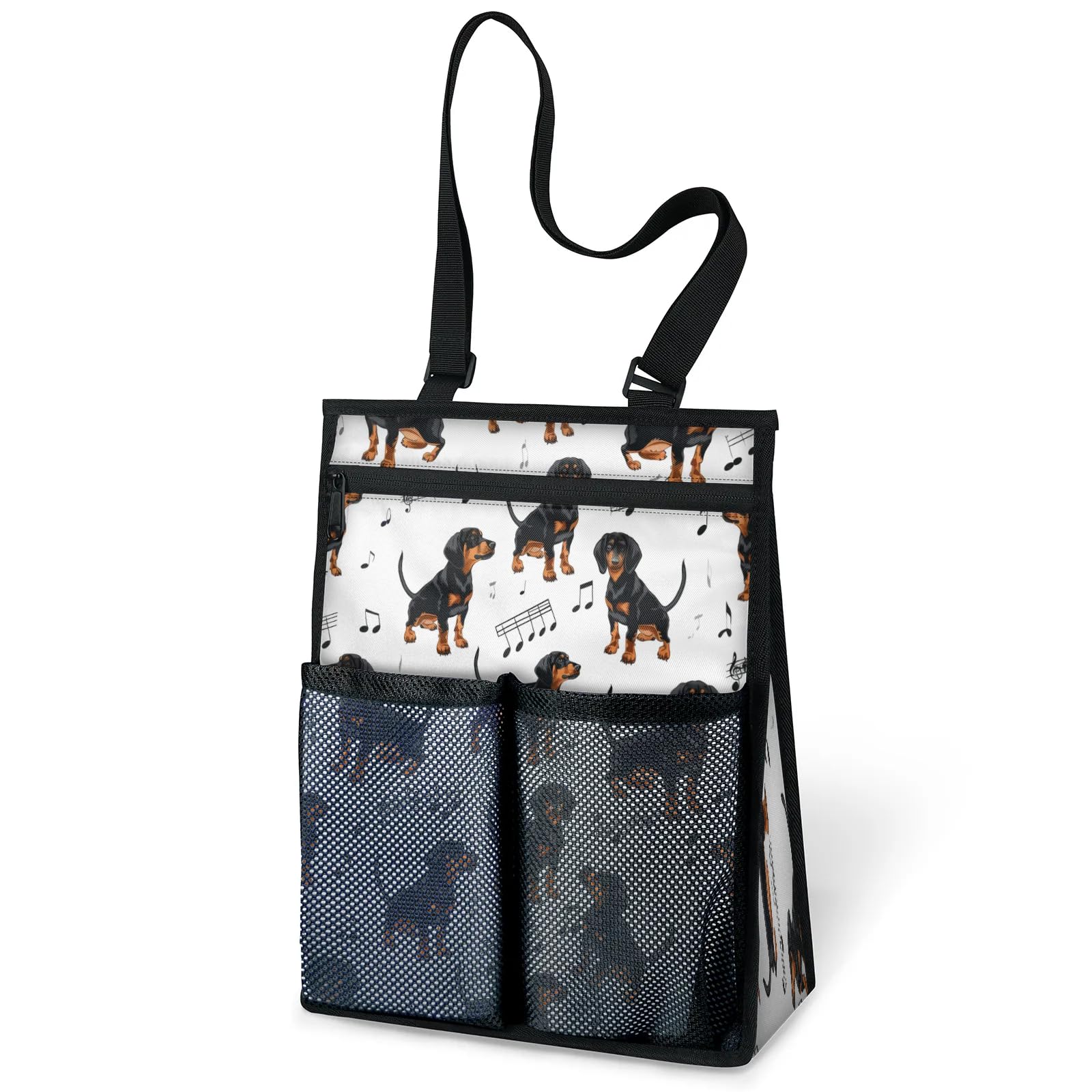 Ourtheme Music Dachshund Dog Portable Shower Bag for Travel Gym Camp Beach Tote Shower Caddy Bags Hanging Toiletry