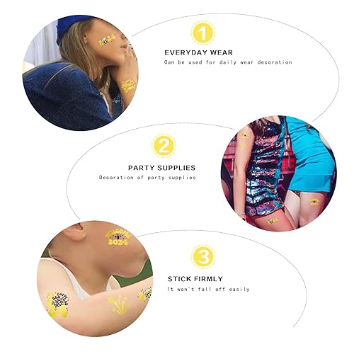 Miniatura 6 de BIZUTERIA Tatuajes temporales de Nochevieja - 42 estilos de purpurina tatuajes temporales de Año Nuevo, decoración de feliz año nuevo 2024,