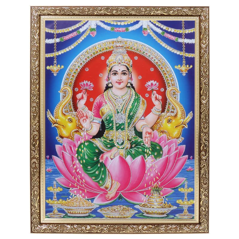 Cadre en cuivre doré Lakshmi Maa d'art avec Silver Zari