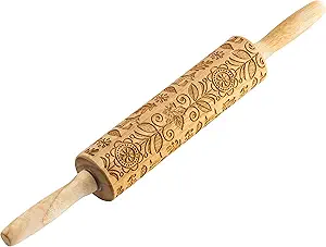 TableCraft Embossed Beech Wood Rolling Pin – 15.25 Inches, Fall Leaf Imprint for Seasonal Baking, Durable Wood Rolling Pin for Cookies, Pastries & Fondant, Autumn Carved Design, Handwash Recommended