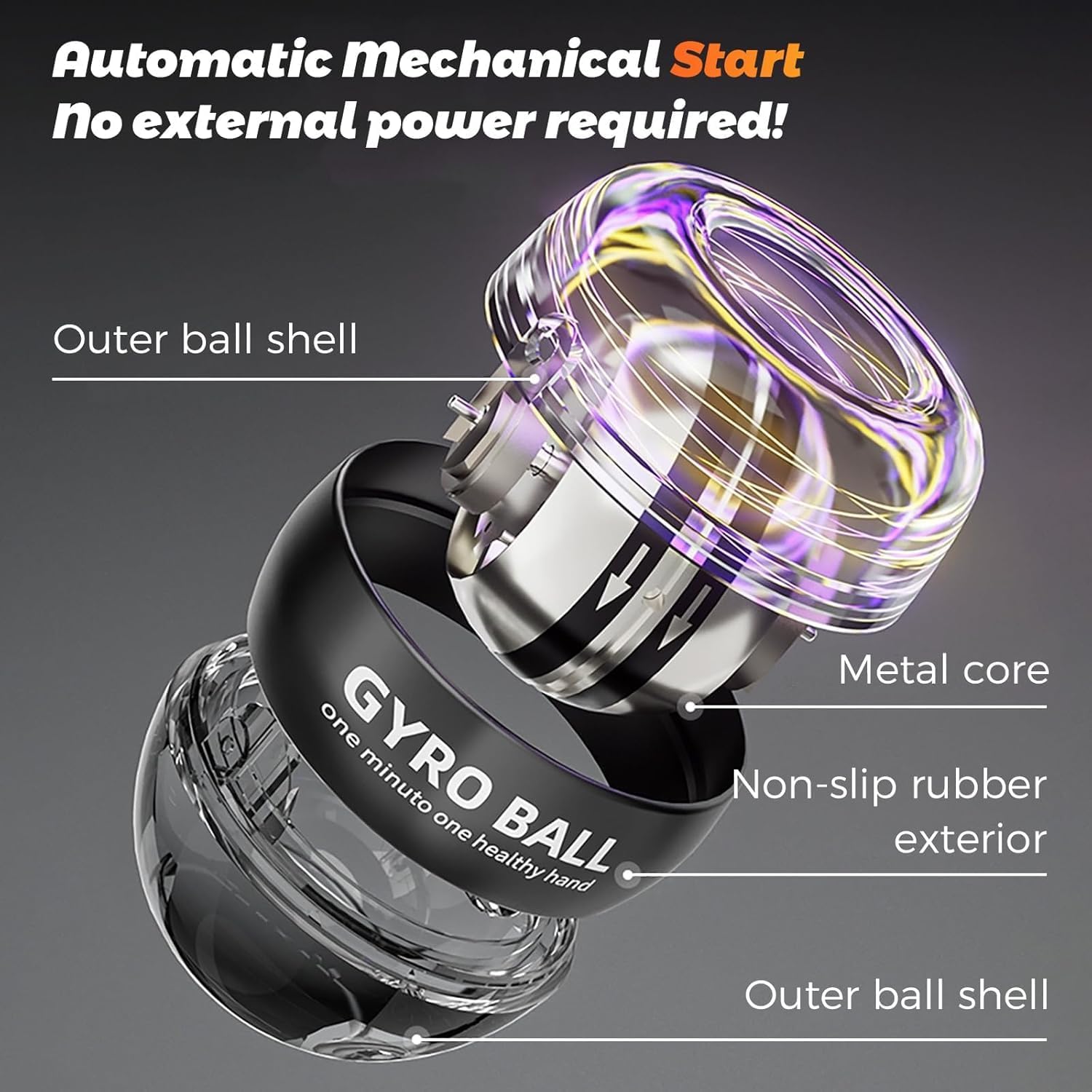Wrist Trainer Ball Auto-Start Gyroscopic Forearm Exerciser Gyro Ball for Strengthen Arms, Fingers, Grip and Muscles