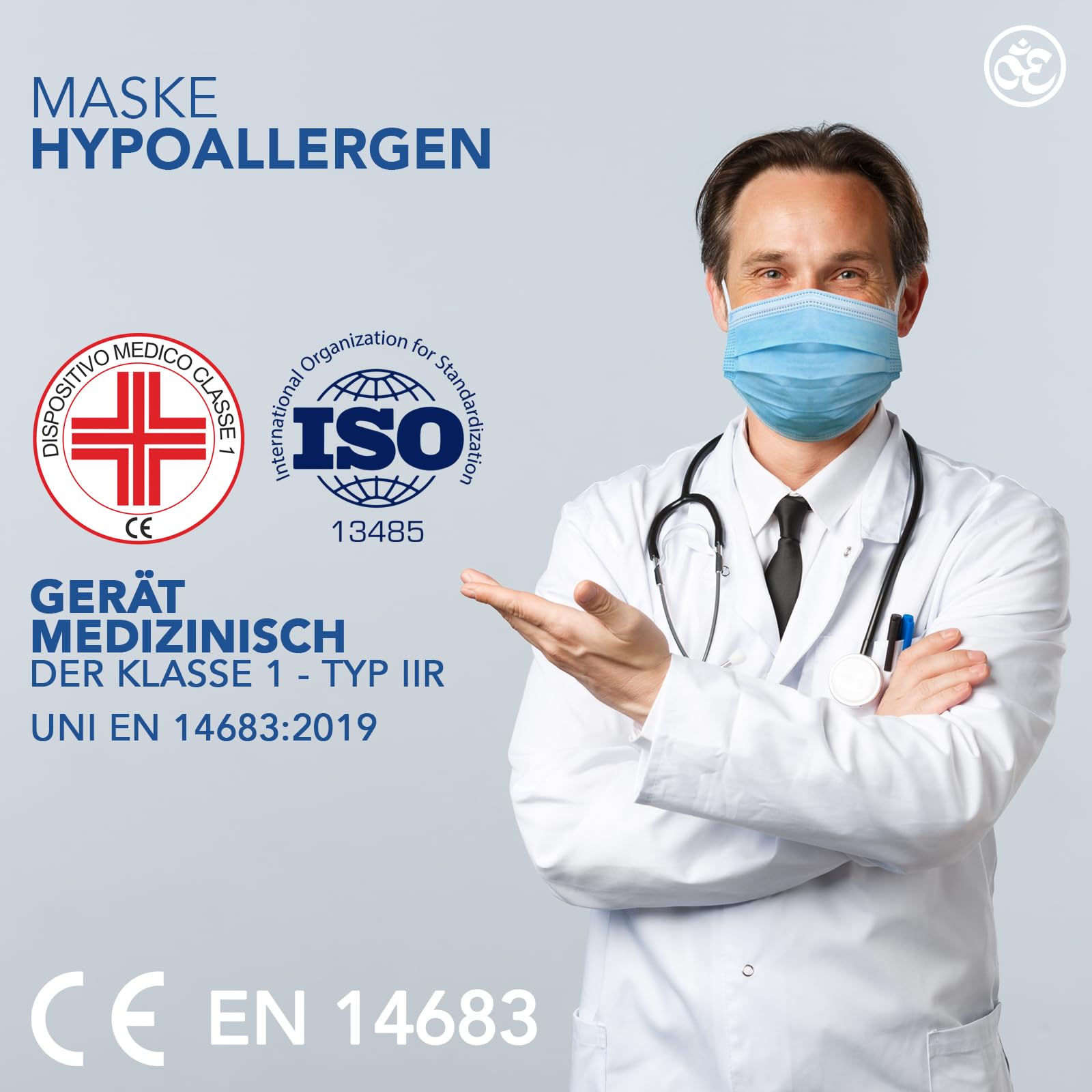 S&S-Medical 50 Stück Medizinische OP Masken Typ IIR EN14683 zertifiziert – 3-lagige chirurgische Einwegmasken, CE-zugelassenes Medizinprodukt, BFE ≥ 98%, atmungsaktive Mundschutzmasken