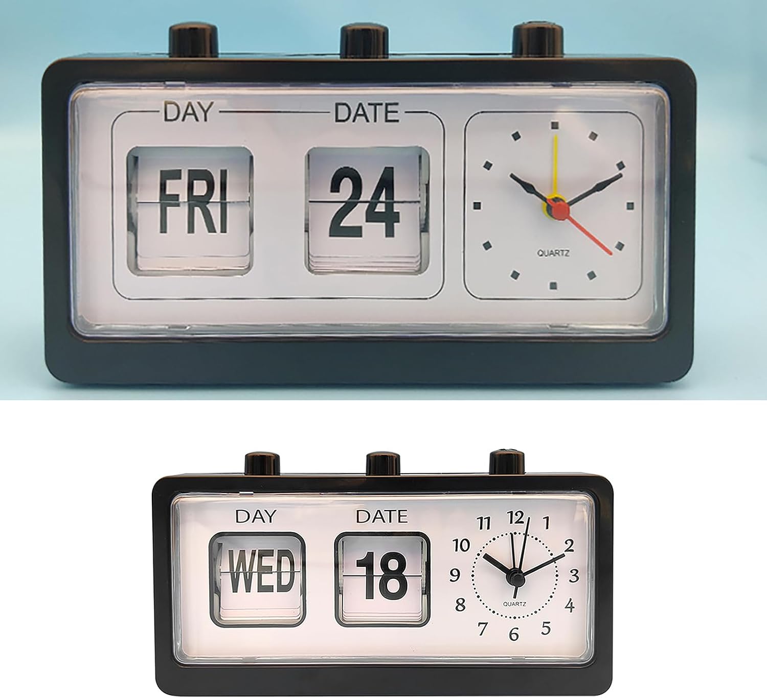 Classical Retro Mechanical Alarm Clock with Manual Calendar Date Day Time Display for Living Room or Office