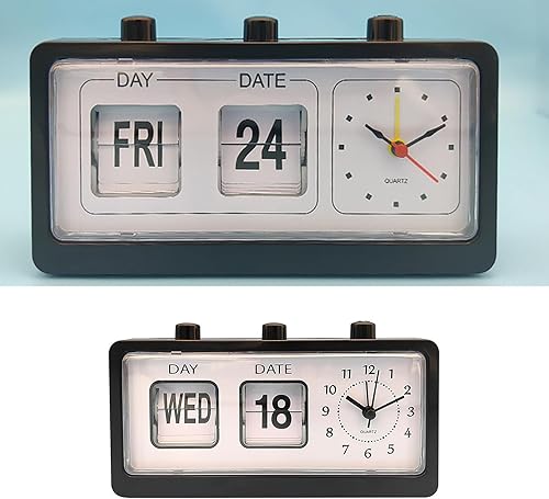 Miniatura 2 de Reloj despertador mecánico clásico retro con calendario manual, fecha, día, hora para sala de estar u oficina