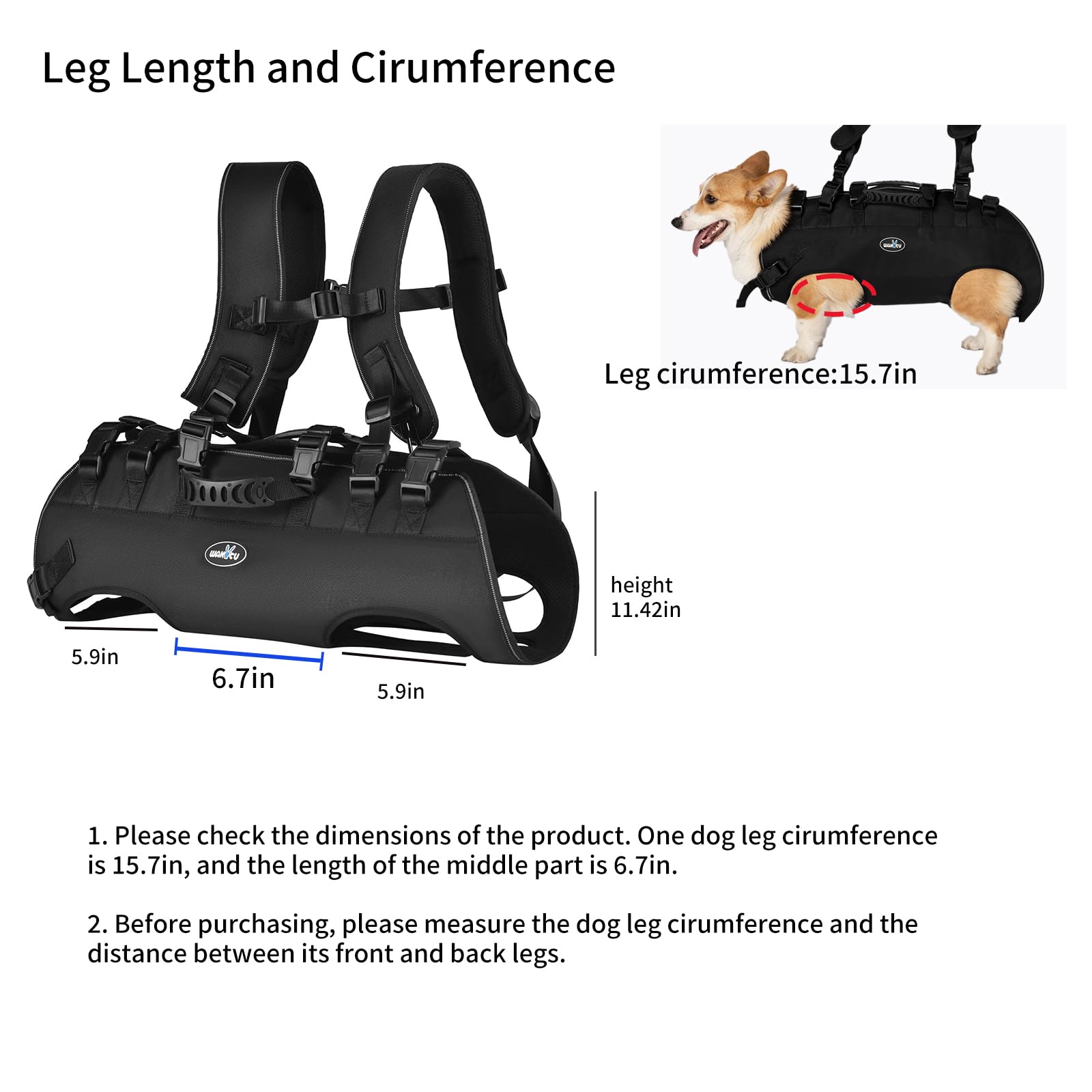 Harnais de Levage pour Chien, Sangle de Soutien et de rééducation, Sangles réglables rembourrées et Respirantes pour Chiens, handicapés, blessures articulaires, arthrite, Perte de stabilité pour