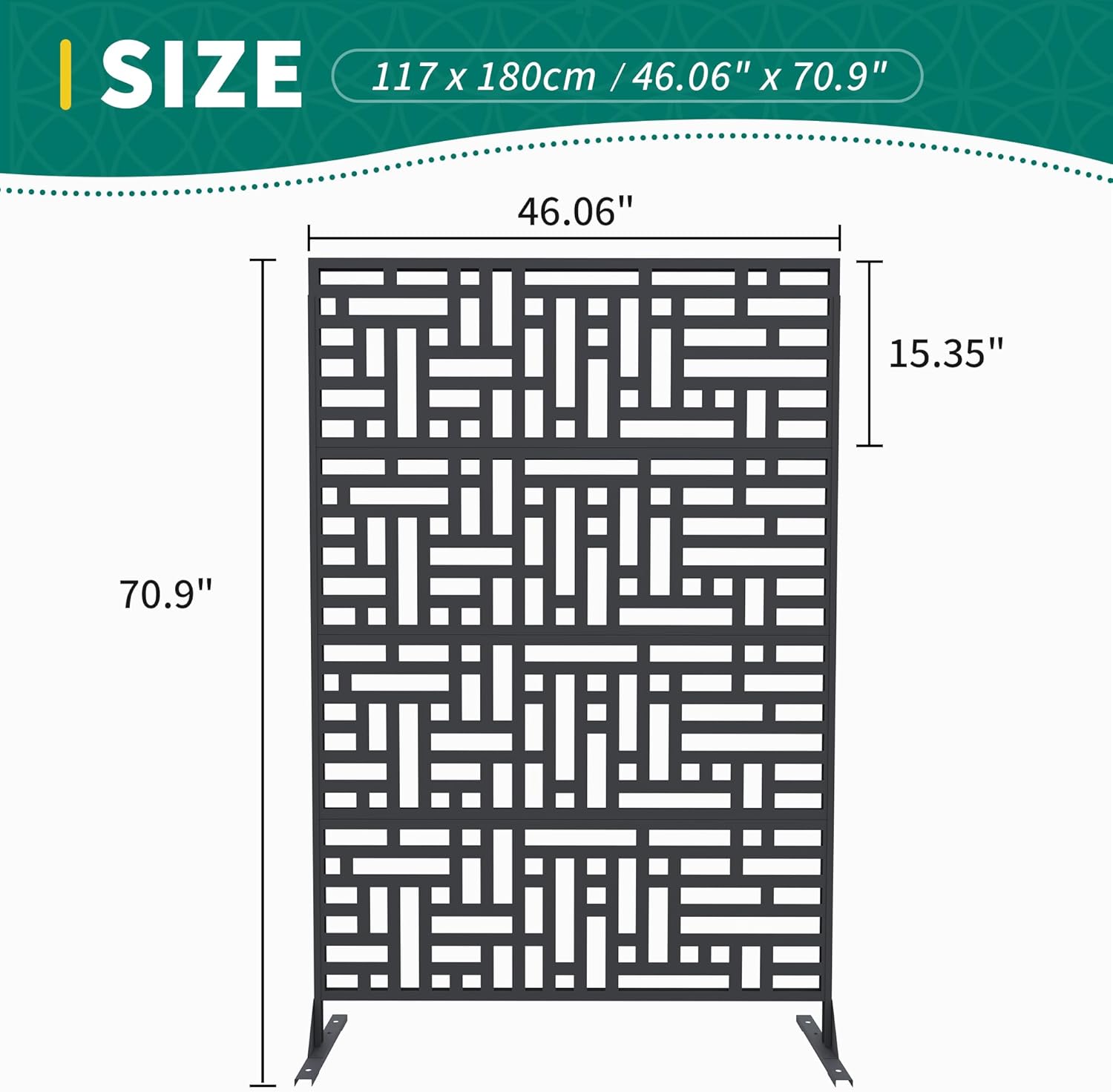 Metal Privacy Screen 46" x 71" - Freestanding Outdoor Divider with Stand Panels for Patio, Deck, Balcony & Garden | All-Weather Indoor/Outdoor Use​-Geometric