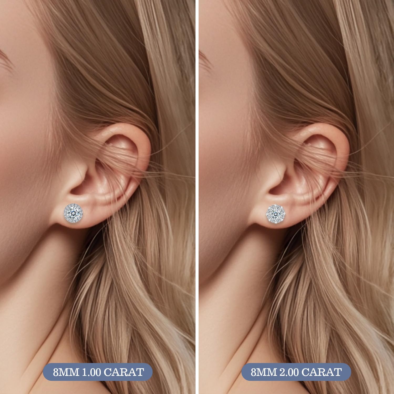 Moissanite Stud Earrings, Lab Created Double Halo Design 1 Pair VVSI Quality D Color Round Cut,Moissanite Earrings for Women Men Sensitive Ear Gifts - Image 2