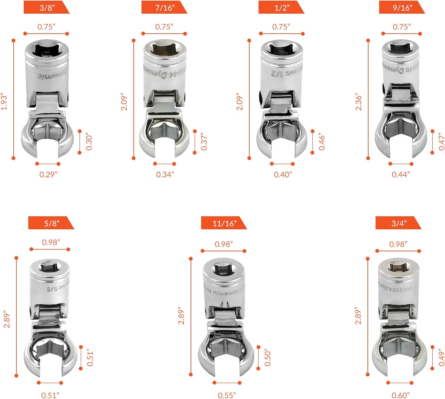 Dynamic 3/8" Drive 17 Piece Metric (10-19 mm) and SAE (3/8" - 3/4") Flare Nut Socket Set