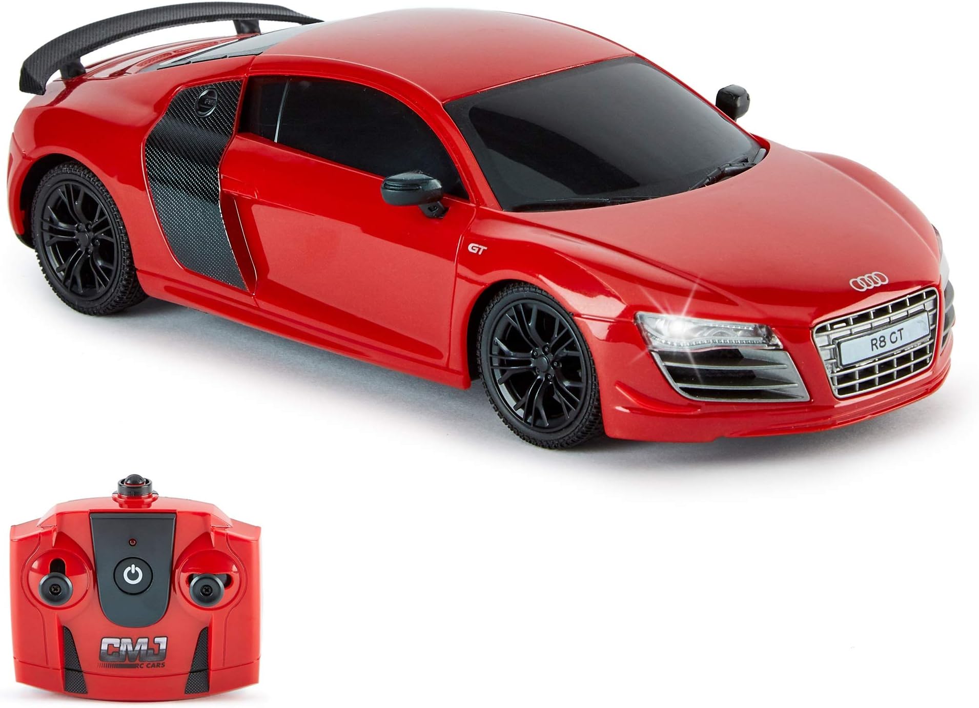 CMJ RC Cars AUDI R8 GT, Officially Licensed Remote Control Car with Working Lights, Radio Controlled RC Car Boys Girls Toys 1:24 scale, 2.4Ghz Race 10+ Cars Together (Red)