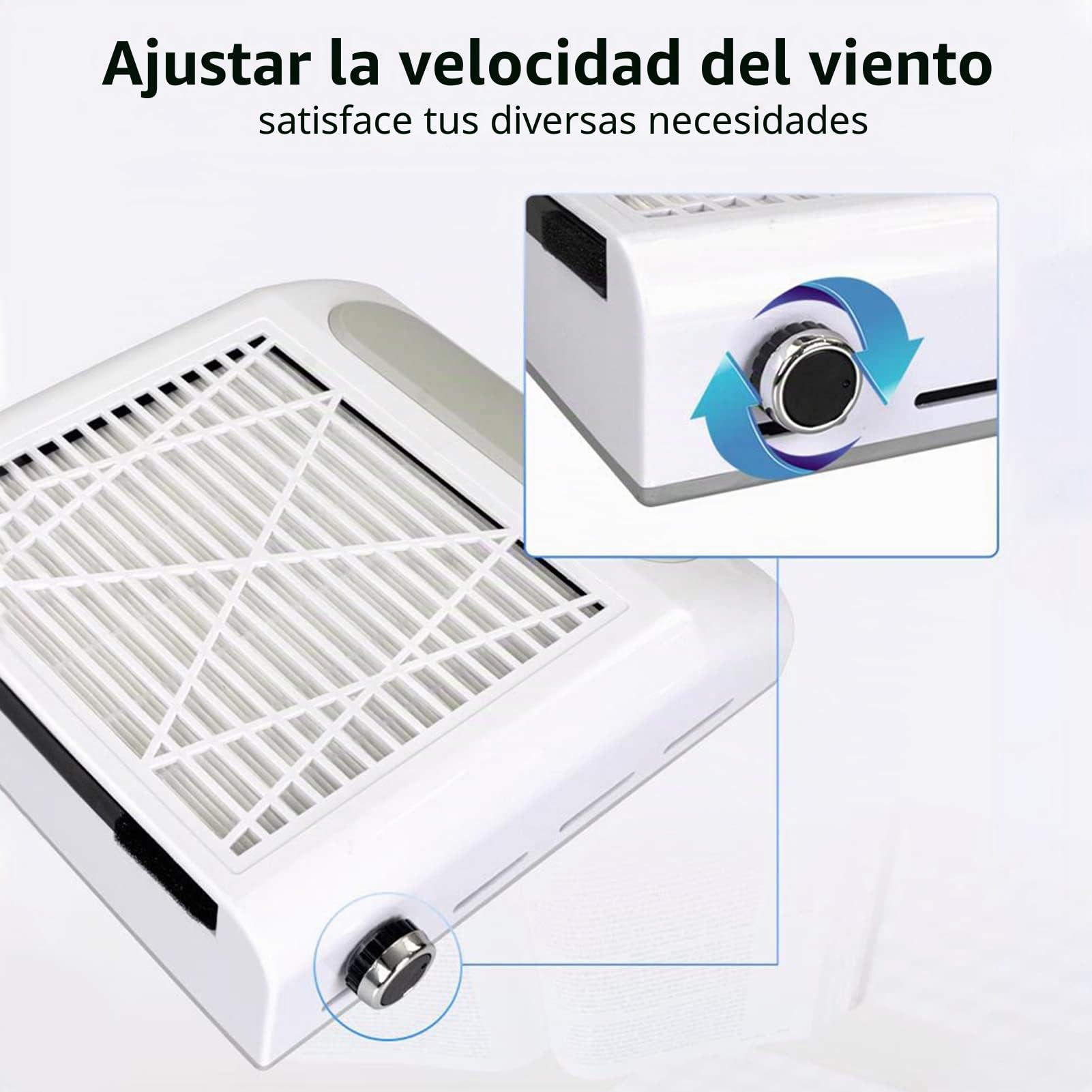 Aspirador de uñas Profesional Acrilico para uñas, 80W Colector de polvo de uñas Aspiradora, 2 niveles de velocidad ajustable, herramienta de salón de arte para uñas con filtro de malla portátil
