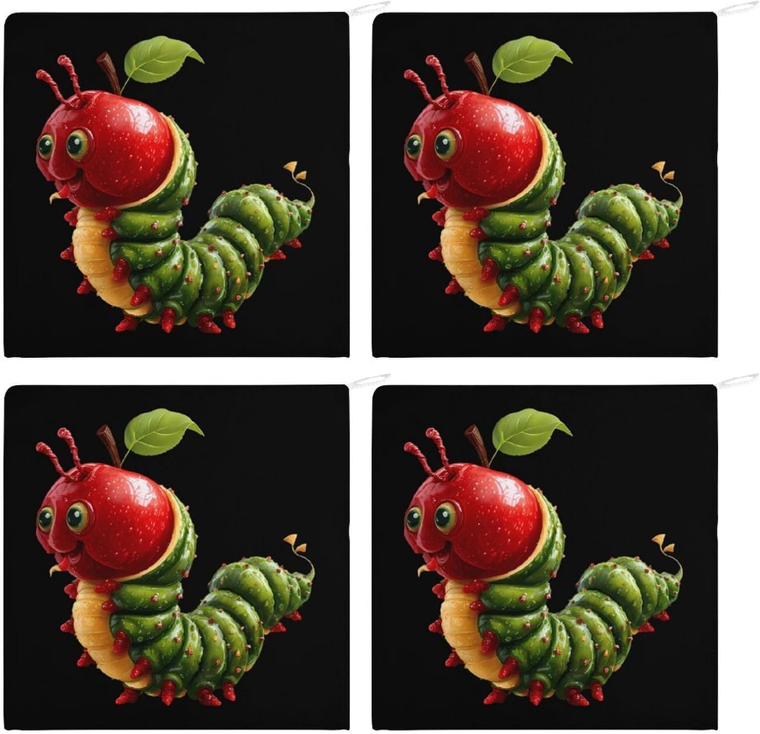 Caterpillar Print Microfiber Hand Towels for Bathroom Soft Absorbent Bath Kitchen Towel with Hanging Loop 4PCS