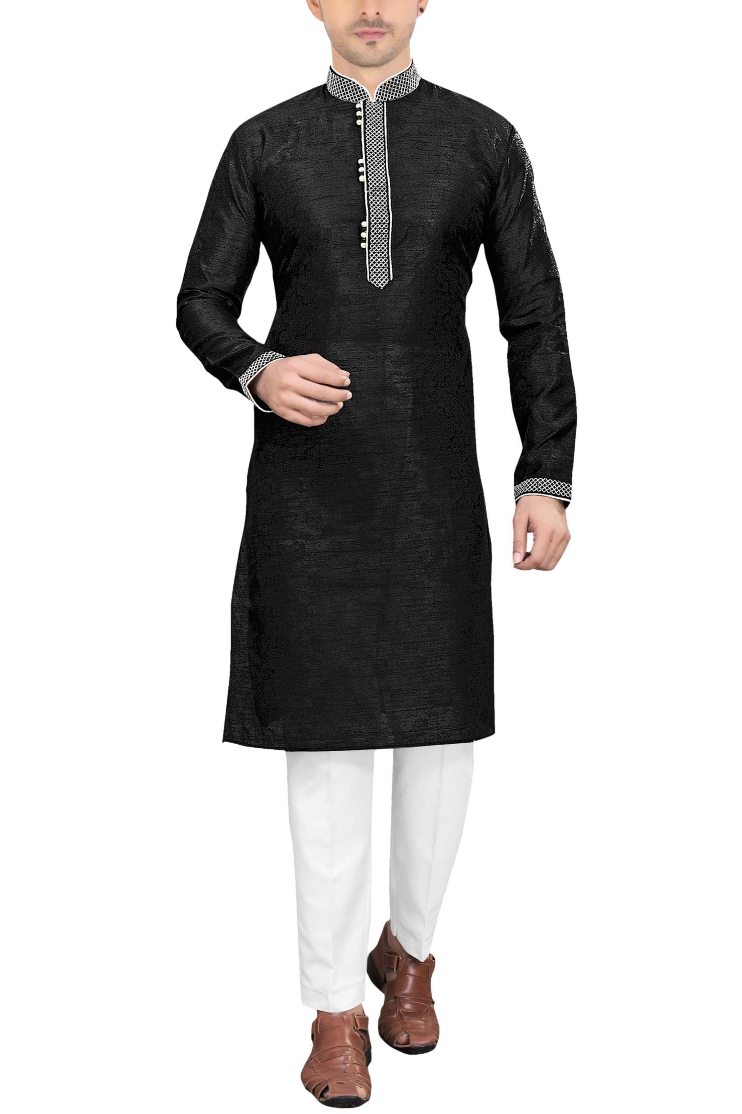Sonisha Men's Black Sk114 Kurta Pajama Set Wedding Kurta Pyjama Indian Party Suit (46)