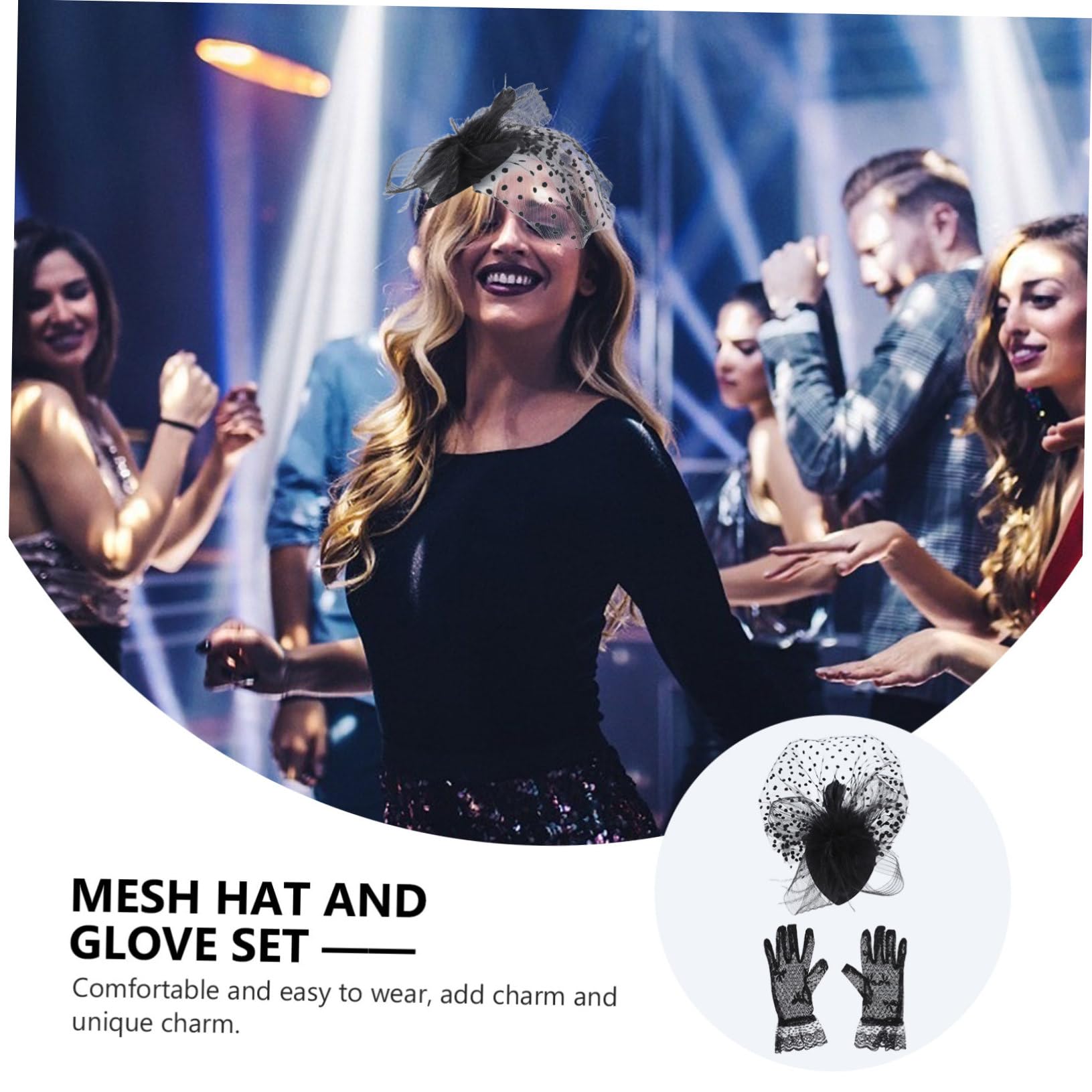 minkissy 4juegos Conjunto De Sombrero y Guantes De Malla Retro Para Fiesta Accesorios Elegantes Para Boda y Festival Para Fotografía y Baile De Diseño Noble y Atractivo Para Celebraciones