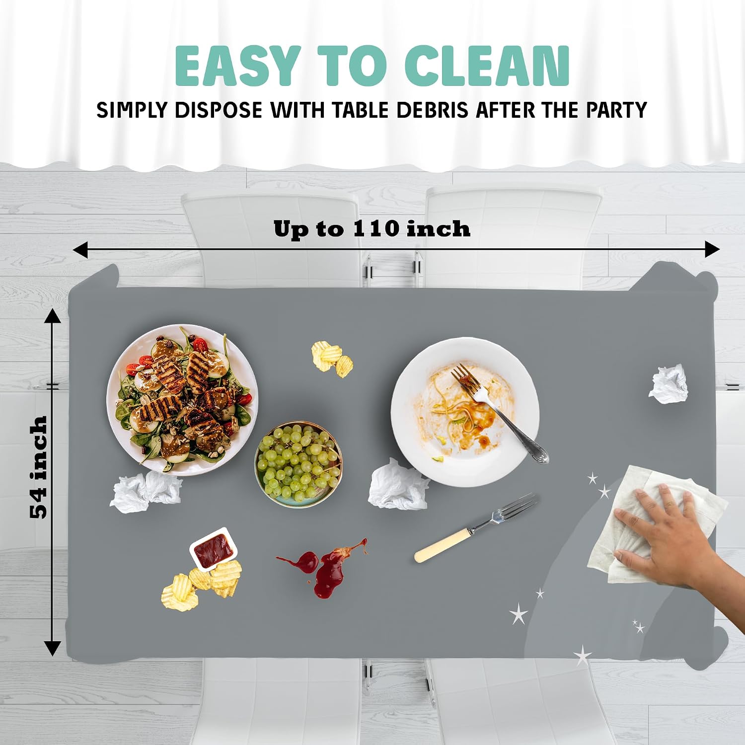 Tablecloth Roll – 54" X 110' Silver Premium Plastic Table Cloths with Cutter Box - Cut to Size - Decorative Rectangle Table Cover Smooth Tablecloth - Disposable Table Cloths for Parties, Weddings. image 4