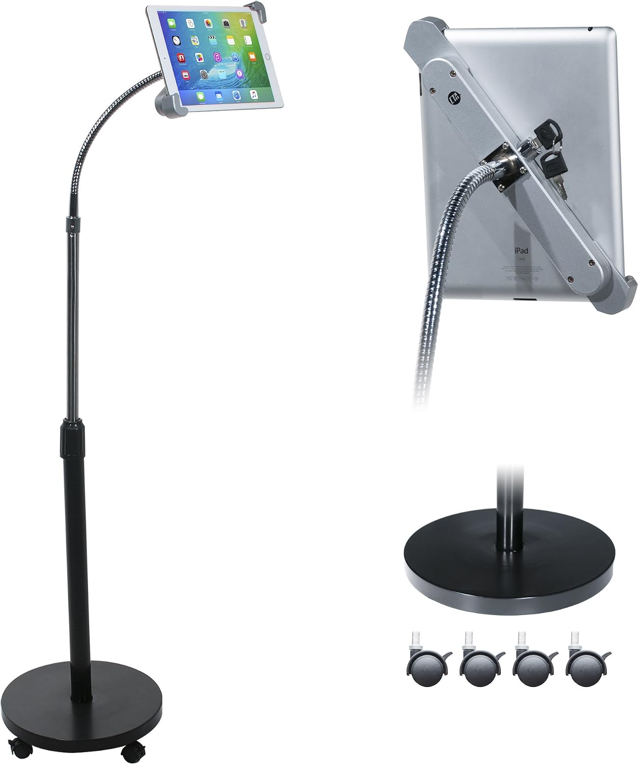 CTA Digital Security Gooseneck Floor Stand for Tablets 7 -10.5 inches - iPad Pro 10.5, iPad mini, Galaxy Tab