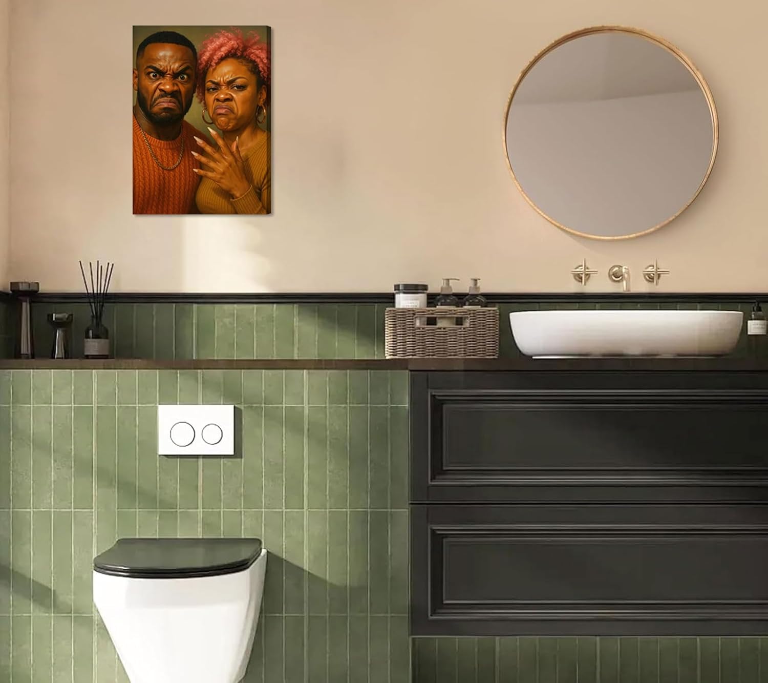 Stank Face African American Couple Canvas Wall Art Black Couple Bathroom Wall Decor Black Love Painting Picture Funny Stank Face Poster Print for Toilet Restroom Decoration 12x16in - Image 6