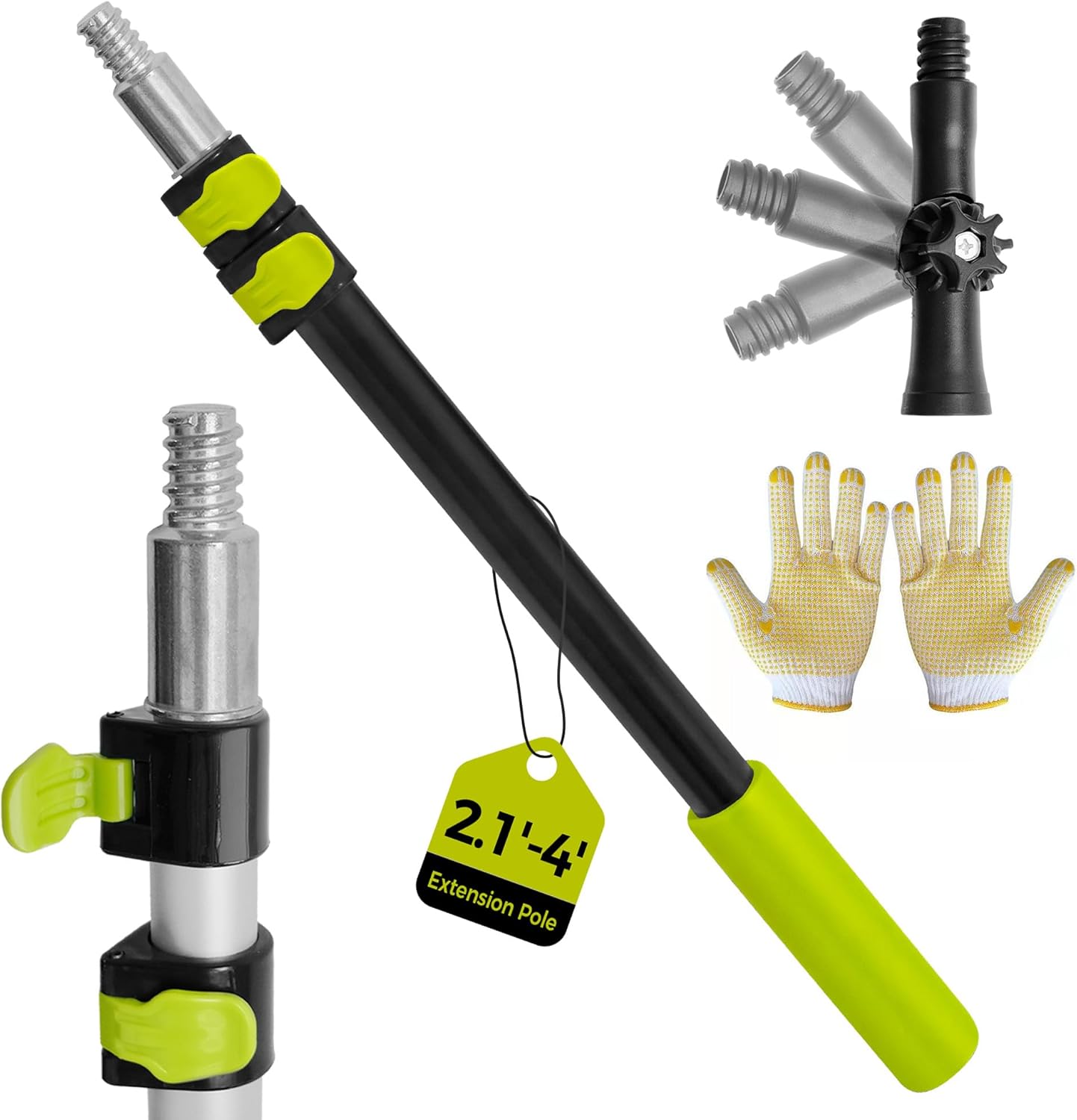 3-12ft Telescopic Extension Pole,Multi-Purpose Extension Pole with 180° Universal Thread Head, Black Oxide Aluminum Extendable Pole with Flip-Lock, for Painting,Dusting,Window Cleaning