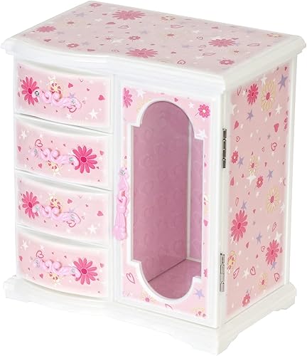 Mele & Co. Caja para guardar joyería con forma de armario, con margaritas y brillos