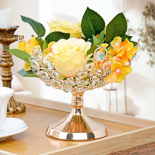 2 cuencos florales de cristal para caramelosplato de frutas decorativo, elegante centro de mesa de marco de metal, plato de frutas y bandeja de