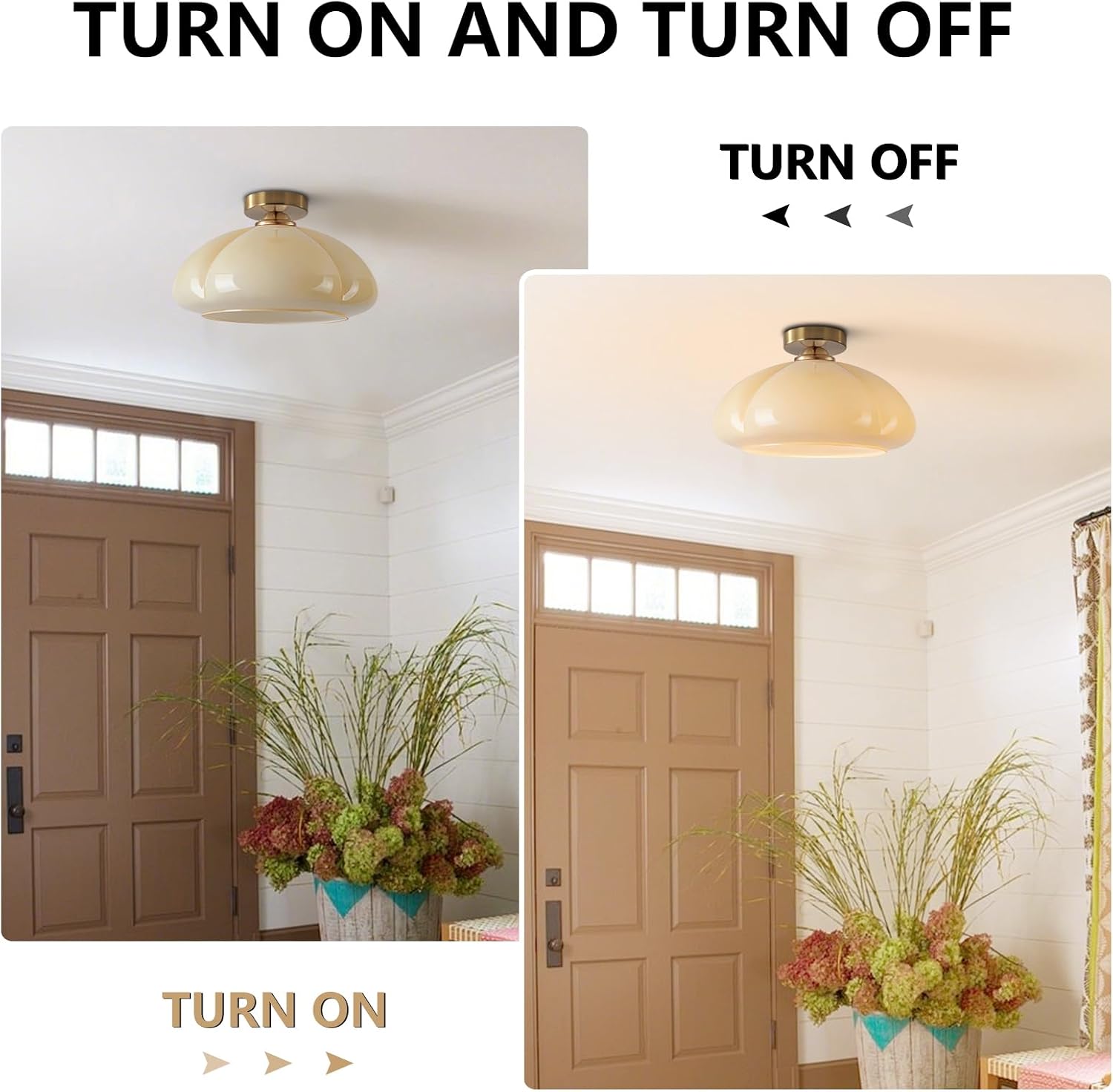 Vintage Glass Dome Ceiling Light Farmhouse Yellow Glass Ceiling Lights Antique Brass Flush Mount Lighting Bathroom Lights Fixtures Ceiling Mount Gold Schoolhouse Light
