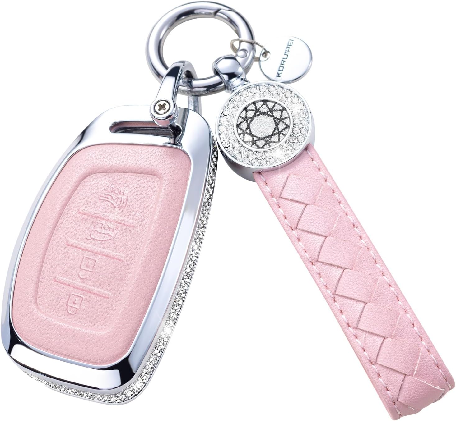Compatible with Hyundai Key Fob Cover with Keychain Genuine Leather Crystal Key Protector