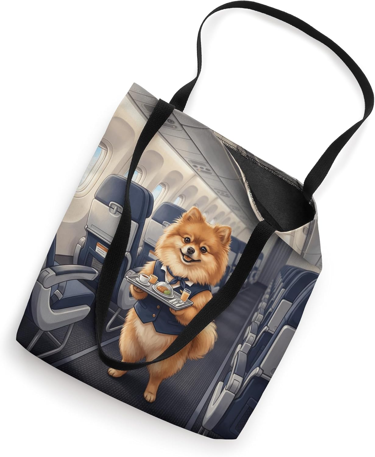 Pomeranian Flight Attendant Dog Airplane Cabin Scene Tote Bag
