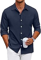 Vista 26 de COOFANDY Camisa Oxford de manga larga con botones para hombre, camisas de vestir de ajuste regular