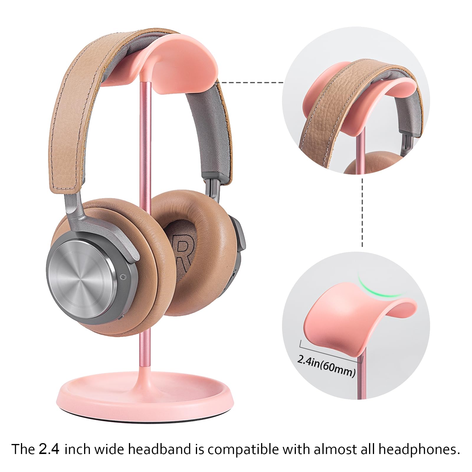 Kopfhörer Ständer, Gebogener Headset Halterung mit Ablagefach, Schwere Basis Gaming Kopfhörer Halter für AirPods Max, Beats, Bose, Sennheiser, Sony, und mehr (Rosa)
