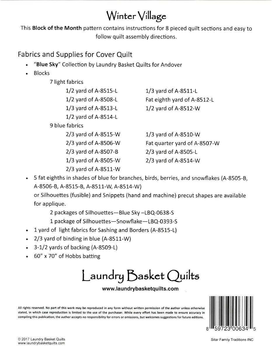 Winter Village Quilt Pattern by Laundry Basket Quilts 53.5" x 66" LBQ-0634-P