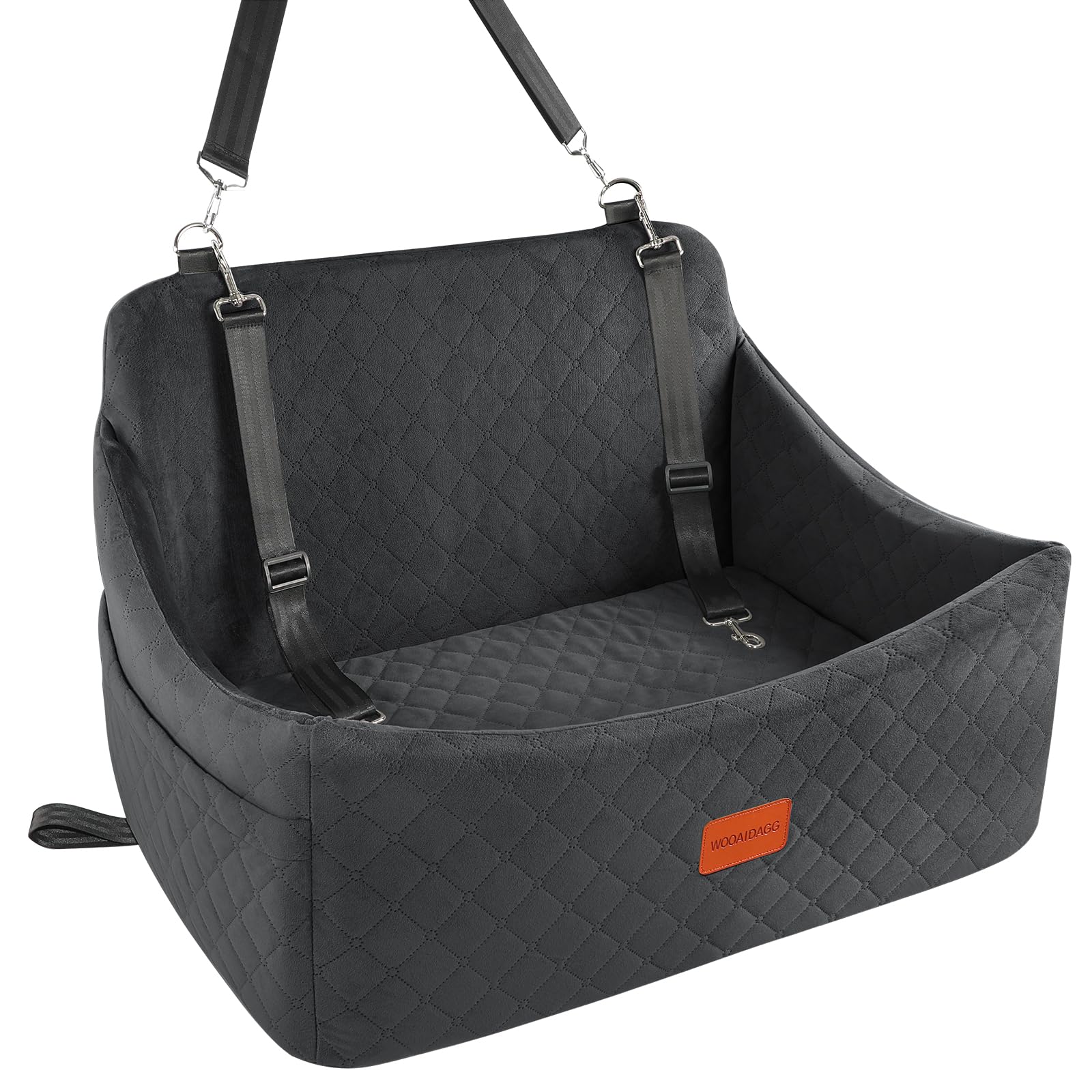 Dog Car Seat for Medium & Large Dogs Up to 55lbs, Memory Foam Cushion, Washable Cover, Safety Straps & Non-Slip Bottom(Black,Large)