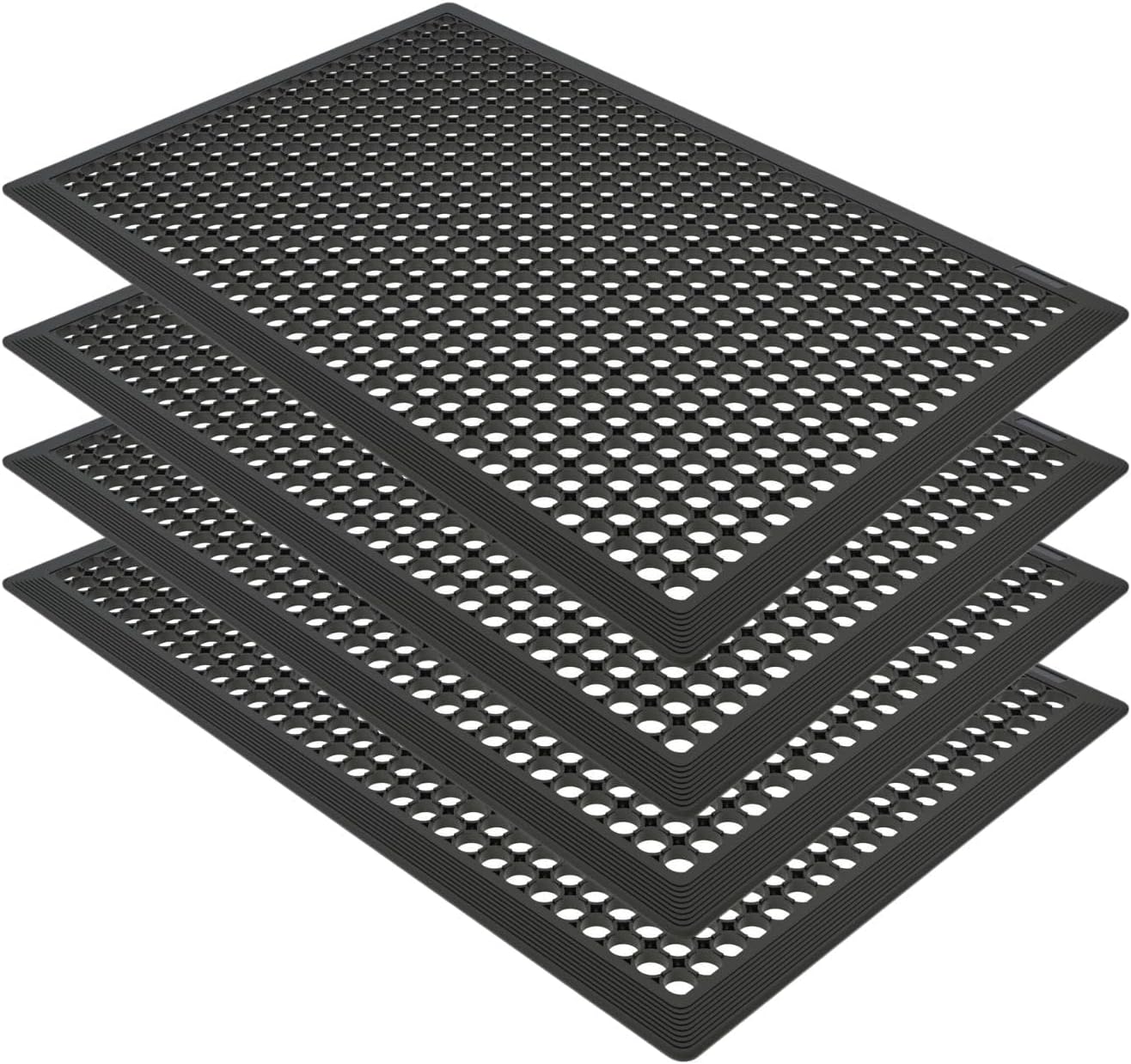 4 Pack Rubber Floor Mats 36”x24” - Heavy-Duty Non-Slip Kitchen Mat & Bar Floor Mat with Drain Holes, Odorless for Entrance, Restaurant, Indoor Outdoor