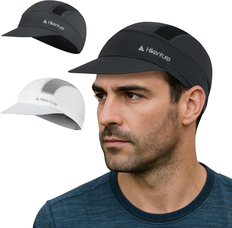 Hikenture Cycling Cap,Cooling Skull Cap Bike Hat with Sun Visor, Summer Breathable Helmet Liner Biking Cap for Men Women