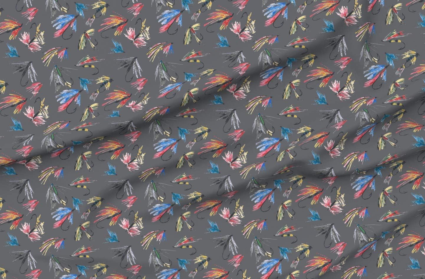 Spoonflower Fabric - Fishing Fly Boy Kids Watercolor Outdoors Printed on Organic Cotton Sateen Fabric by The Yard - Sewing Quilting Apparel Home Decor