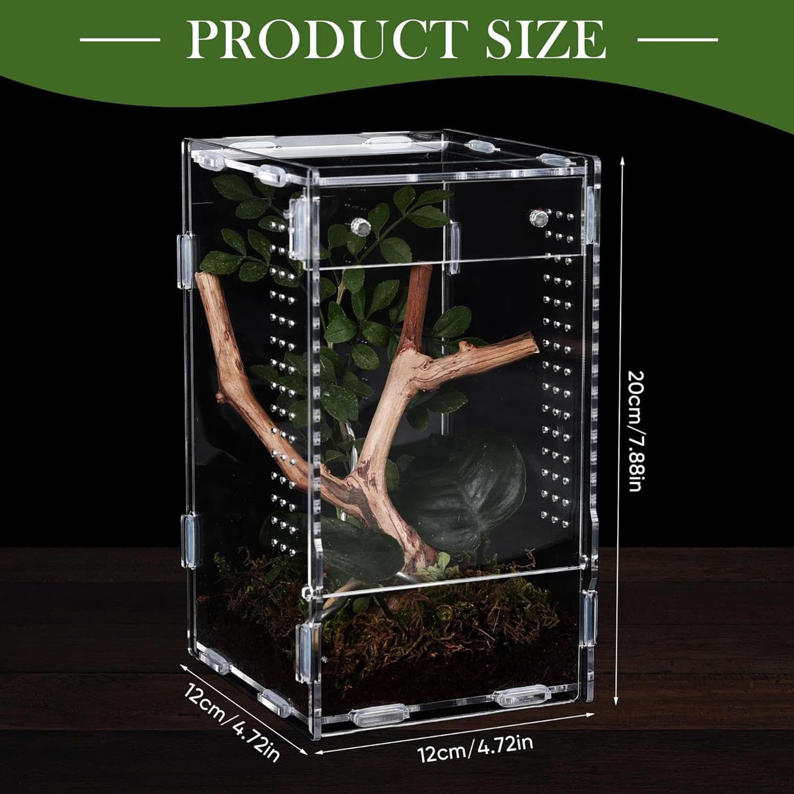 Przenośne terrarium dla gadów, otwarte, odporne na ucieczkę, 30 x 20 x 20 cm, akrylowe z otworami wentylacyjnymi, przezroczysta konstrukcja z bezpiecznym zamkiem, zbiornik na pająk do domu