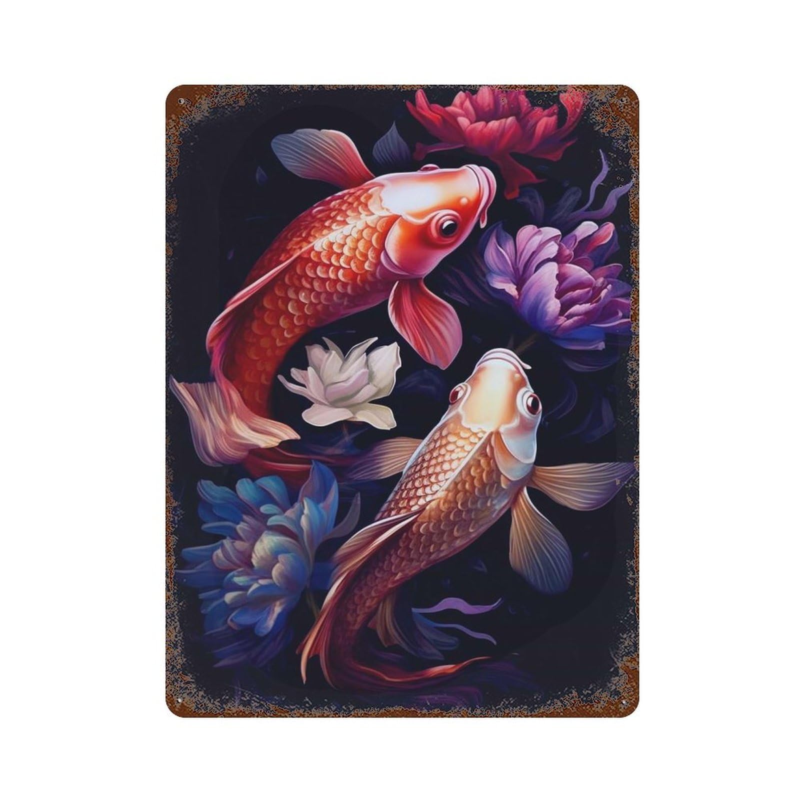 Rust Effect Koi Fish Vintage Rust Metal Sign 15.7"x11.8", Rustic Home Decor for Farmhouse, Kitchen And Entryway Decor