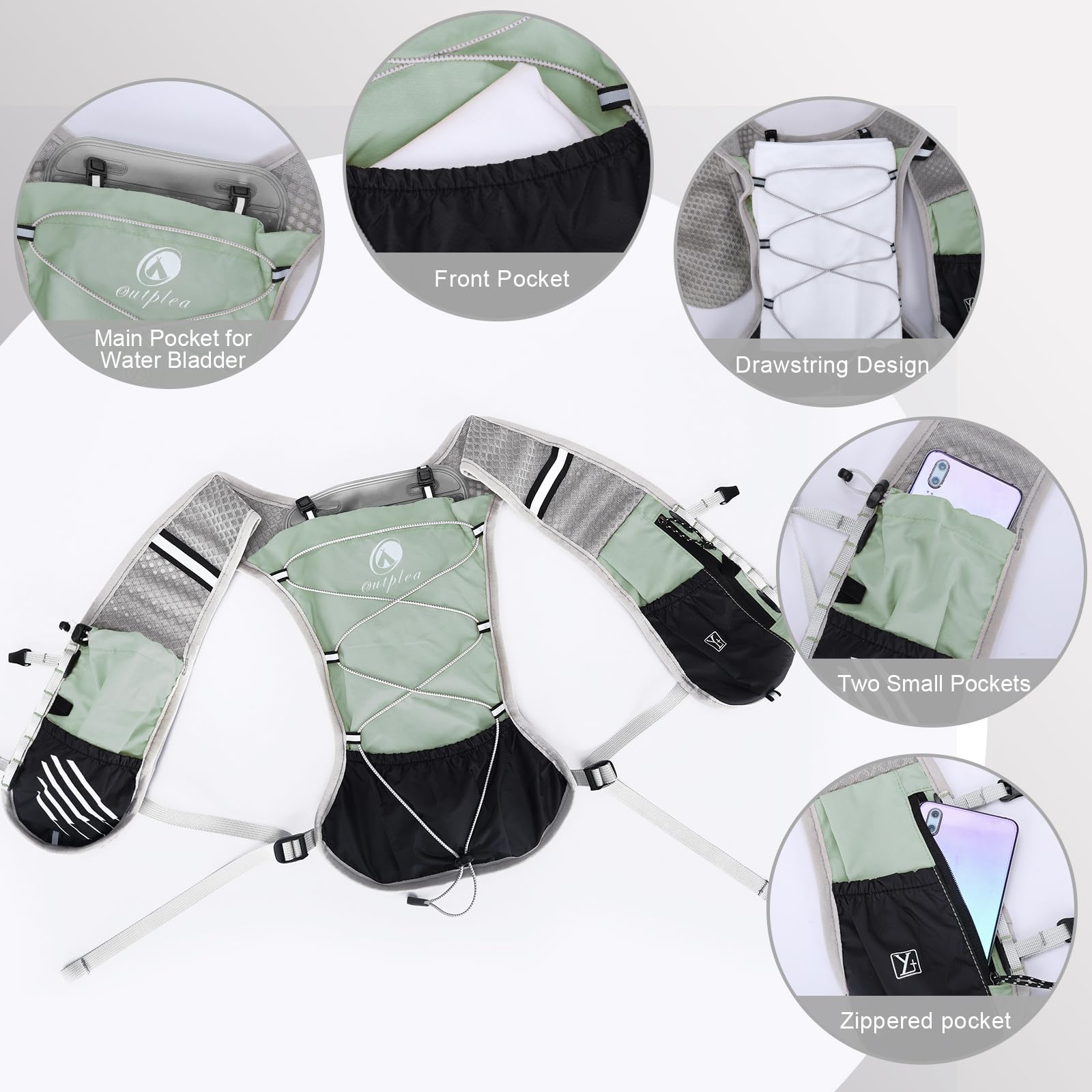 Sac Hydratation avec 2L Poche a Eau, Réfléchissant Gilet Hydratation Running Femme Homme, Léger Gilet Trail, Sac Running Hydratation pour Marathon Vélo Moto Course