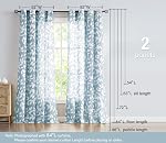 White Blue Curtains for Living Room 84" Length Leaf Print Semi-Sheer Curtains for Kitchen Windows, Grommet Top, 2 Pack